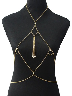 Shiklik Altın Renk Inci Zincir Kadın Detaylı Vücut Aksesuarı