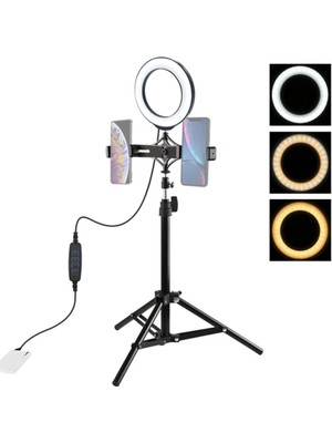 OEMTR Puluz 70CM Çift Telefon Tutucu 6.2cm LED Işık Stand Youtubercanlı Yayın Selfie Tiktok MAKEUP-1852