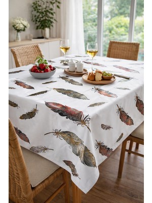Leke Tutmaz Desenli Pvc Masa Örtüsü – Beyaz Üzeri Beyaz Tüy Desen Kaliteli Muşamba Sofra Bezi