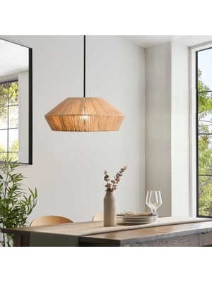 Mammoly Bohem Hasır Doğal Avize, Modern Bohem Tarz, Rustik Avize, 35 cm Genişlik