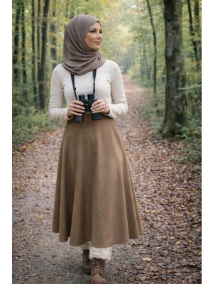 Win Moda Yeni Sezon Mevlana Süet Uzun Kloş Etek Yüksek Bel Lastikli Iç Göstermeyen Mevlana Serisi S/xl 7 Renk