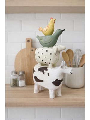 Renkli Fırça Üst Üste Hayvanlar Polyester Biblo Hediyelik