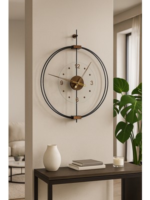 Wallover Design Büyük Boy Rosa Siyah/ceviz Premium - Kırılmaz Camlı Özel Quartz Mekanizmalı Sessiz Duvar Saati 50X65