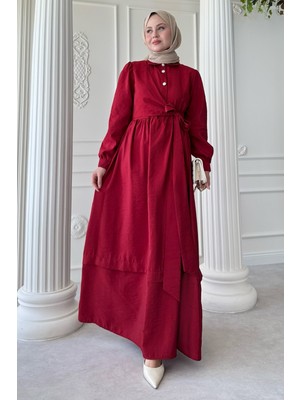 inStyle Düğme Detay Çapraz Bağlamalı Modal Bordo Elbise