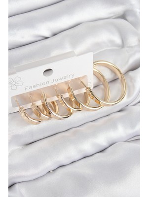 Solenya Pirinç Halka Model Gold Renk Kadın Set Küpe
