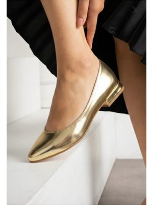 Yula Fashion Shoes Kadın Alçak Taban Düz Gova Kadın Şık Babet  Gold