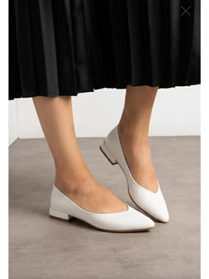 Yula Fashion Shoes Kadın Alçak Taban Düz Gova Kadın Şık Babet  Beyaz