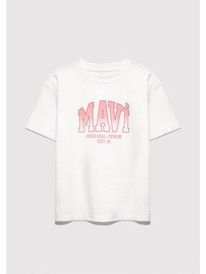 Mavi Mavi Logo Baskılı Ekru Tişört 7610386-70057