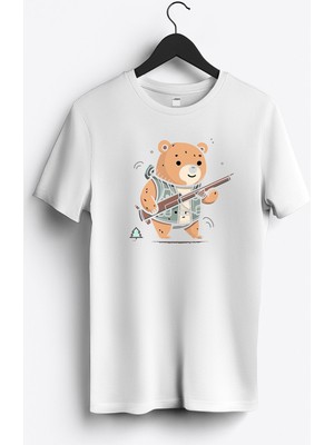 MGAX Avcı Hunter Bear Baskılı Regular Sıfır Yaka %100 Pamuk Unisex Penye T-Shirt