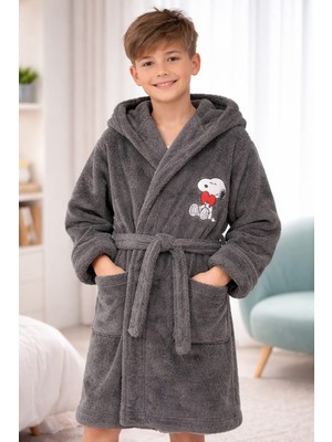 Bumefa Snoopy ve Minnie Mause Baskılı Kapüşonlu %100 Bukle Pamuklu Çocuk Bornoz