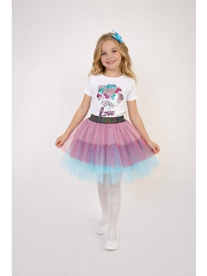 Dıgıl Kids Kız Çocuk Kalp Desenli T-Shirt Etek Takım