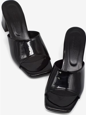 Tonny Black Kadın Siyah Rugan Rahat Kalıp Topuklu Terlik