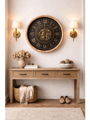 60 cm Hareketli Çark Mekanizmalı Büyük Duvar Saati -Ahşap Kasa Dekoratif Saat