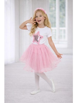 Dıgıl Kids Kız Çocuk Yıldız Desenli T-Shirt Etek Takım