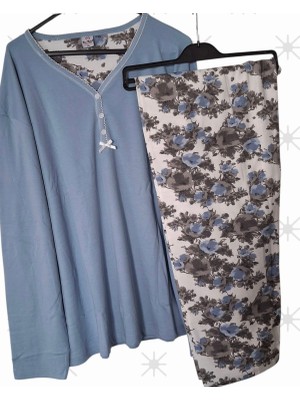 Miss Melina Büyük Beden % 100 Pamuk Uzun Kol Kadın Pijama Takımı