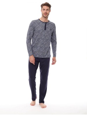 Pijadore 1535 Erkek Lacivert Uzun Kollu Pijama Takım