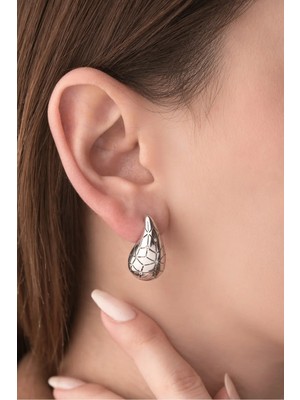 Two Arts Kadın 925 Ayar Gümüş Zirkon Taşlı Damla Küpe | 14 Ayar Altın Kaplama