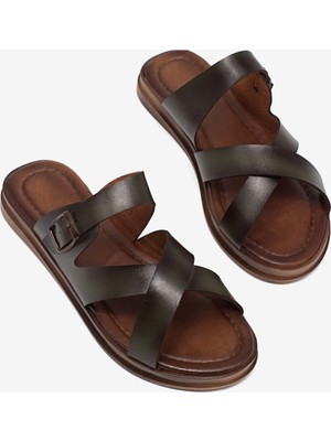 Tonny Black Kadın Yeşil Rahat Termo Taban Tokalı Çapraz Bantlı Terlik