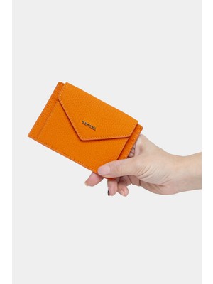 Rewina Massarelli x Hakiki Deri Kadın Cüzdan Kartlık ve Para Bölmeli Turuncu MCZ9098