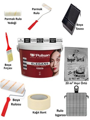 Polisan Elegans Extra 3,5 Kg/ 2,5 Litre Boyacı Seti 9 Parça Set Iç Cephe Duvar Boyası Karteladaki Her Renk