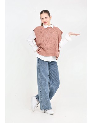 Modanino Kız Çocuk 3'lü Jean Takım (Pantolon+Gömlek+Triko Yelek)  5-15 Yaş 12545