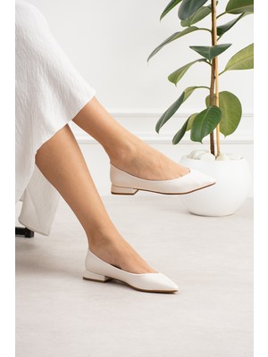 Yula Fashion Shoes Düğün Kına Nişan Günlük Kullanıma Uygun Şık Beyaz Cilt Kadın Kısa Topuklu Babet (36-45)