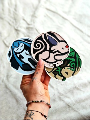 Anka Atölye Eeveelution Pokemon Bardak Altlığı Seti Iı – Leafeon Glaceon Espeon 3D Dekoratif Coaster