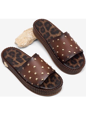 Tonny Black Kadın Taba Poli Taban Düz Boncuk Detaylı Terlik