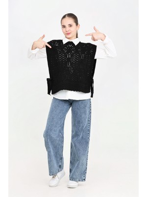 Modanino Kız Çocuk 3'lü Jean Takım (Pantolon+Gömlek+Triko Yelek)  5-15 Yaş 12545