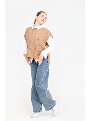 Modanino Kız Çocuk 3'lü Jean Takım (Pantolon+Gömlek+Triko Yelek)  5-15 Yaş 12545