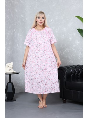 Zbteks Mevsimlik Pamuklu Çok Bol Kesim Geniş Kalıp Kısa Kollu Anne Gecelik (130 Kiloya Kadar Uygundur)