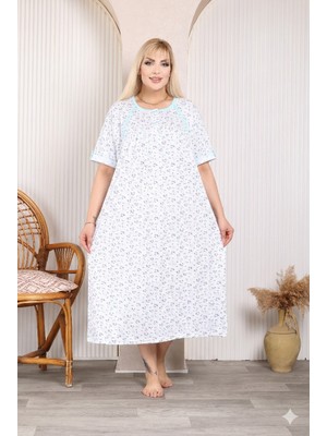 Zbteks Mevsimlik Pamuklu Çok Bol Kesim Geniş Kalıp Kısa Kollu Anne Gecelik (130 Kiloya Kadar Uygundur)