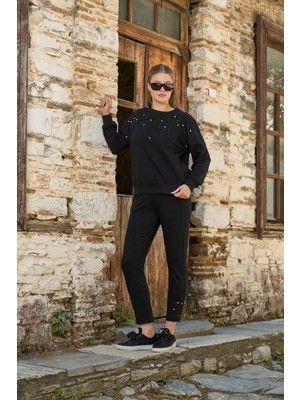 Cossy By Aqua Aqua 26102 Incili Taşlı Dar Paça Eşofman Takım