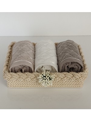 Fnt Havlulu Örgü Sepet Pamuklu Güpürlü 30 x 50 cm 3 Adet Ufak Mutfak Havlu Hediyelik Bohçalık Çeyizlik