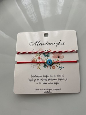 Anetta Jewelry Marteniçka Mavi Cam Nazar Boncuklu Kırmızı Ip Şans Hediyelik Bileklik