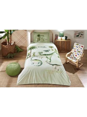 Özdilek Nevresim Takımı  Fitted Çarşaflı Ranforce Tek Kişilik Yeşil Dınosaur