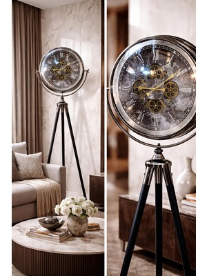 169 cm Tripod Ayaklı Hareketli Çark Mekanizmalı Dekoratif Saat – 49 cm Salon Ofis Yer Saati