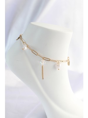 316L Çelik Gold Renk Kalp Detaylı Sallantılı Halhal