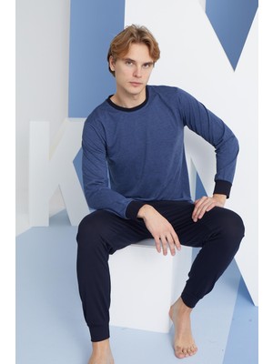 Kly 9259 Erkek Yuvarlak Yaka Uzun Kol Lastikli Pijama Takımı
