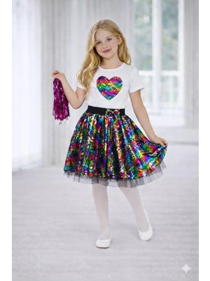 Dıgıl Kids Kız Çocuk Kalp Desenli T-Shirt Etek Takım