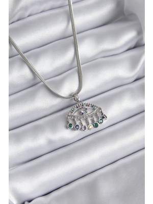 316L Çelik Gümüş Renk Italyan Zincir Zirkon Taşlı Göz Figür Kadın Kolye