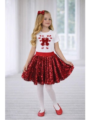 Dıgıl Kids Kız Çocuk Kurdele Desenli T-Shirt Etek Takım