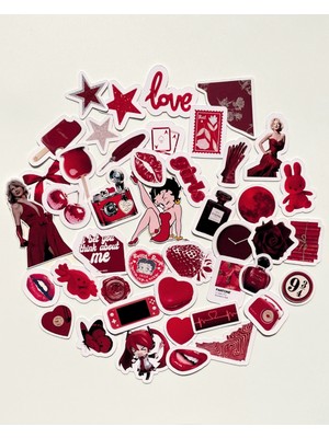 43 Adet Kırmızı Sticker Set Bullet Journal Ajanda Tablet Telefon Laptop Etiket Çıkartma