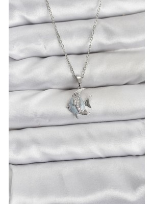316L Çelik Zincir Gümüş Renk Balık Model Zirkon Taşlı Kadın Kolye