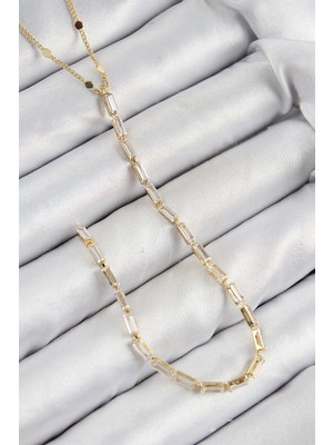 Pirinç Zirkon Taşlı Model Gold Renk Y Kolye