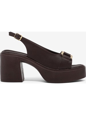 Tonny Black Kadın Kahve Yüksek Taban Rahat Tokalı Topuklu Sandalet