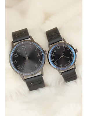 Siyah Deri Kordonlu Füme Renk Metal Kasa Sevgili Saatleri