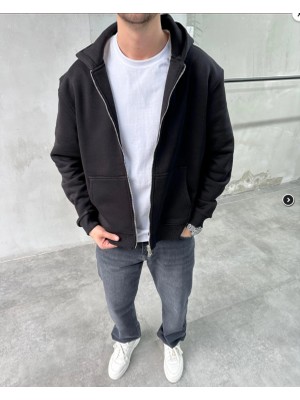 Difransel Jeans Erkek Kapüşonlu Fermuarlı Basic Sweatshirt