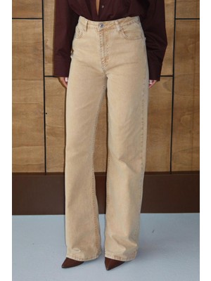 Lacarino 7869 Wide Leg Kadın Gül Baskılı Jean Pantolon