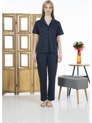 Estiva 24151 Kadın Kısa Kol Boydan Düğmeli Gömlek Pijama Takımı
